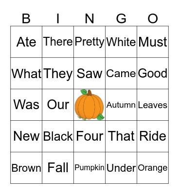 Sight Words Bingo Card