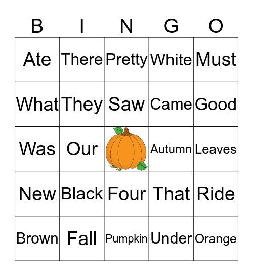 Sight Words Bingo Card