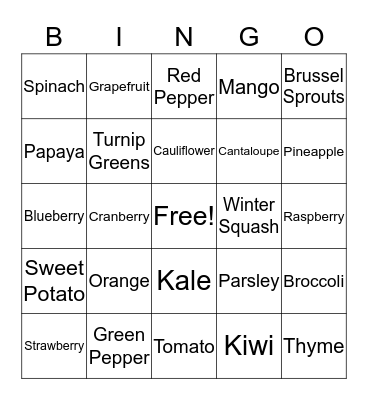 Vitamin C Bingo Card