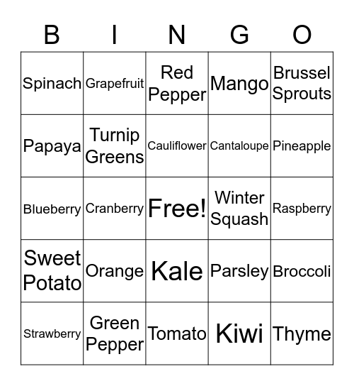 Vitamin C Bingo Card