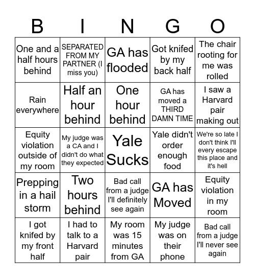 Yale IV Bingo Card