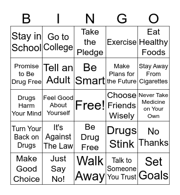 Drug Free Bingo Cards Bingo Card