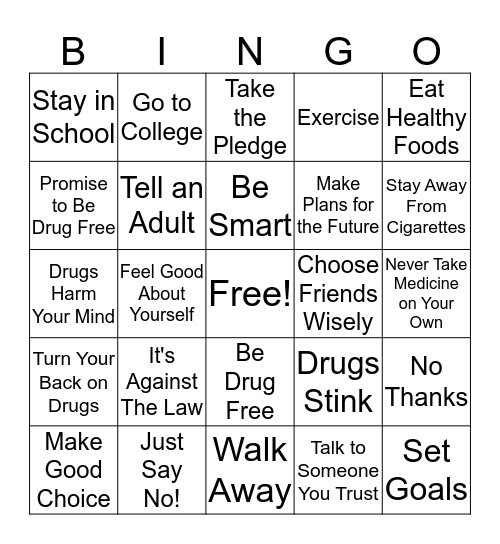 Drug Free Bingo Cards Bingo Card