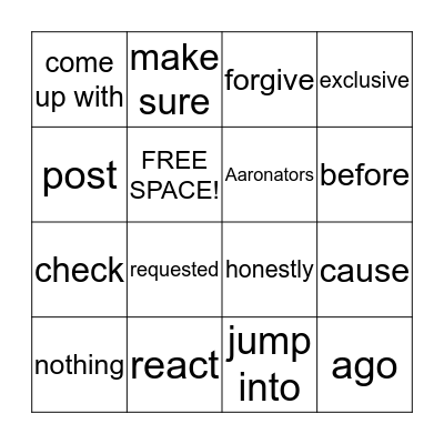 Aaron Freeman Reaction Video Bingo Card