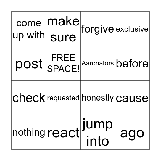 Aaron Freeman Reaction Video Bingo Card