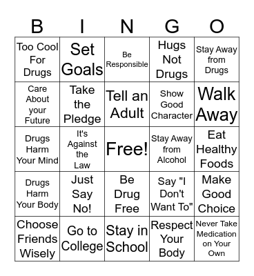 Red Ribbon Week Bingo Card