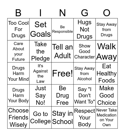 Red Ribbon Week Bingo Card