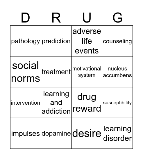 A Theory of Addiction Bingo Card