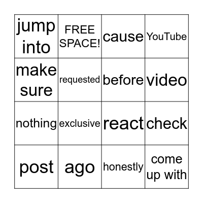 Aaron Freeman Reaction Video Bingo Card