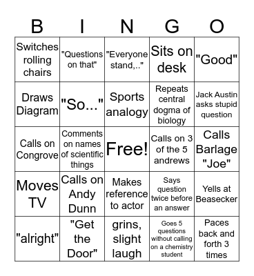 Donadad Biology 8 BINGO Card
