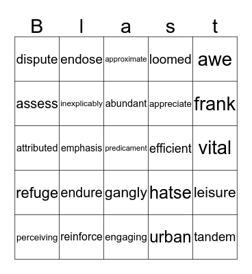 vocabulary Blast Bingo Card