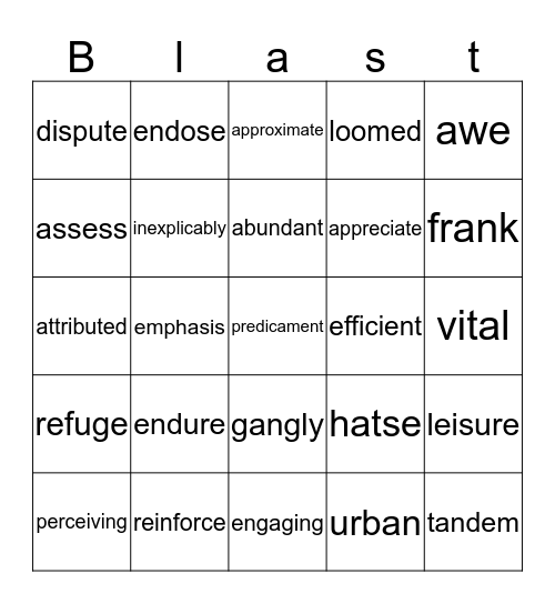 vocabulary Blast Bingo Card