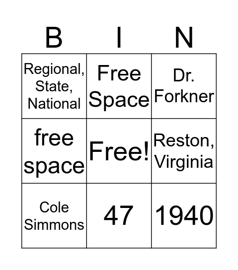 FBLA KNOWLEDGE Bingo Card