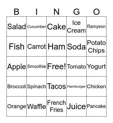 Food & Drink Bingo Card