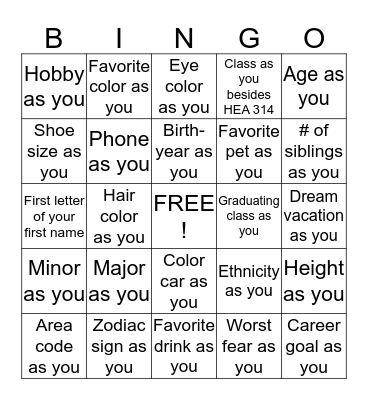 Find someone with the same... Bingo Card