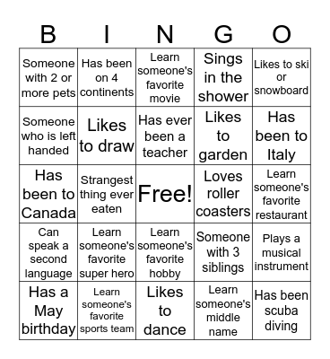 Get to know your Workday Team Bingo Card