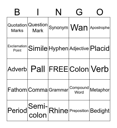 Ligeia Bingo Game Bingo Card