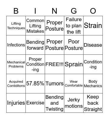 Keep Your Back Intact  Bingo Card