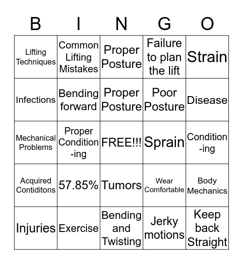 Keep Your Back Intact  Bingo Card