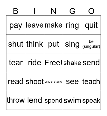 Irregular Verbs  Bingo Card