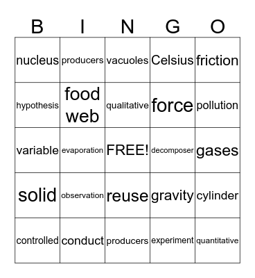 Vocabulary Bingo Card