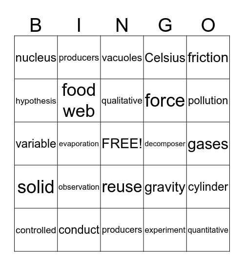 Vocabulary Bingo Card