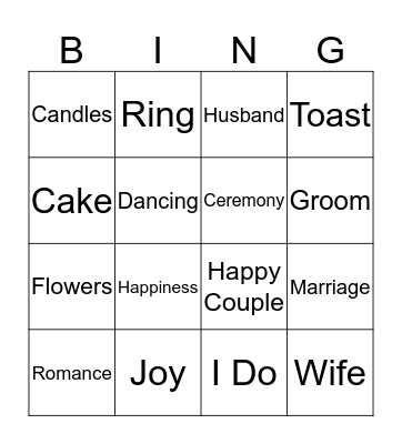 Katie's Bridal Shower Bingo Card