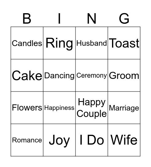 Katie's Bridal Shower Bingo Card