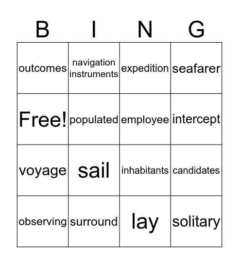 New Words Bingo  Bingo Card