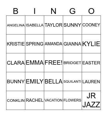 JUNIOR JAZZ Bingo Card