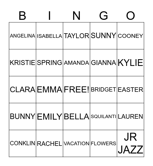 JUNIOR JAZZ Bingo Card