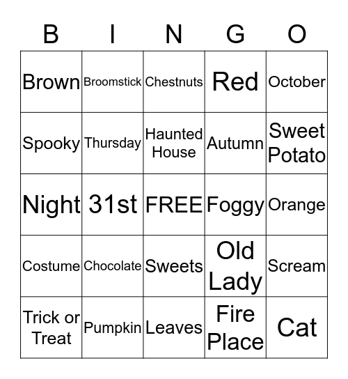 Halloween Lingo Bingo Card