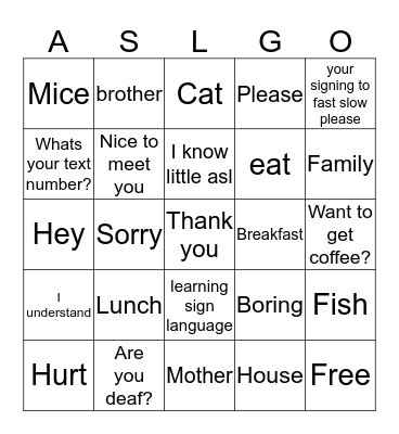 ASL #2 Bingo Card