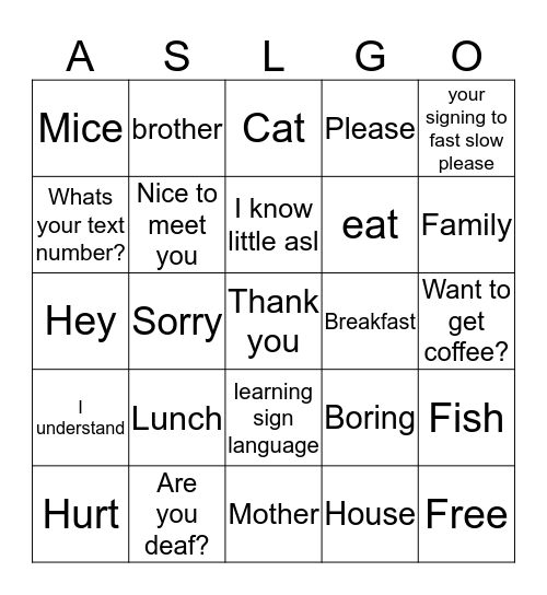 ASL #2 Bingo Card