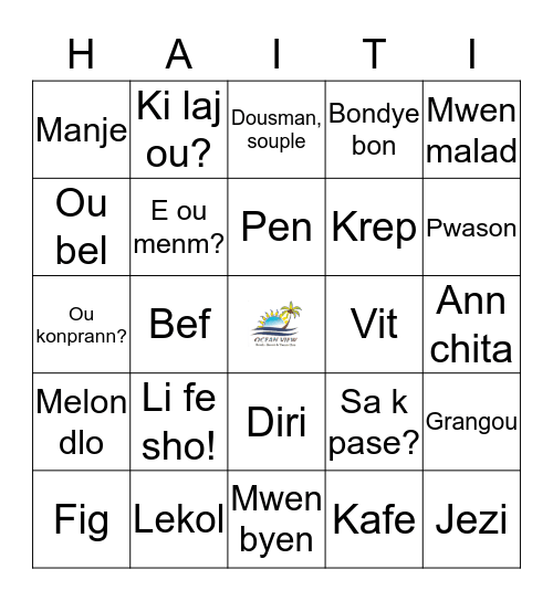 OceanView Creole Bingo (HAITI) Bingo Card