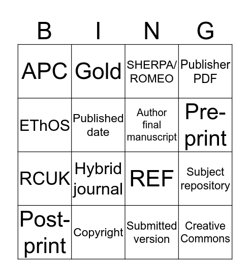 Open Access Bingo Card