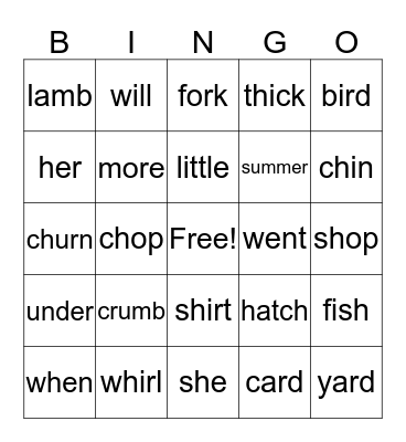 Spelling Bingo Card