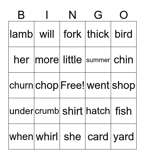 Spelling Bingo Card