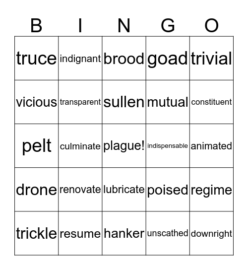 unit 1 & 2 Bingo Card