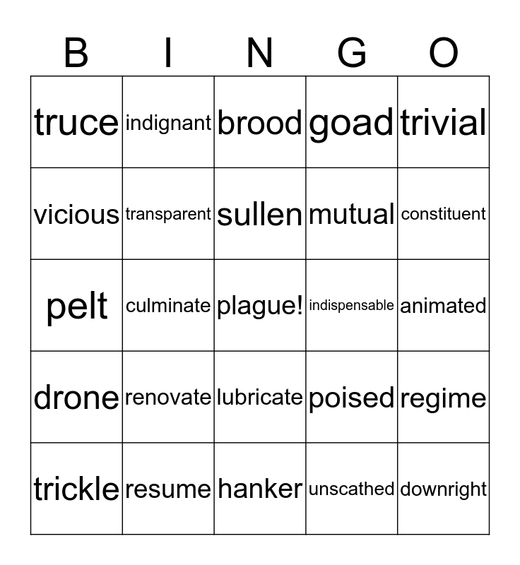 unit 1 & 2 Bingo Card