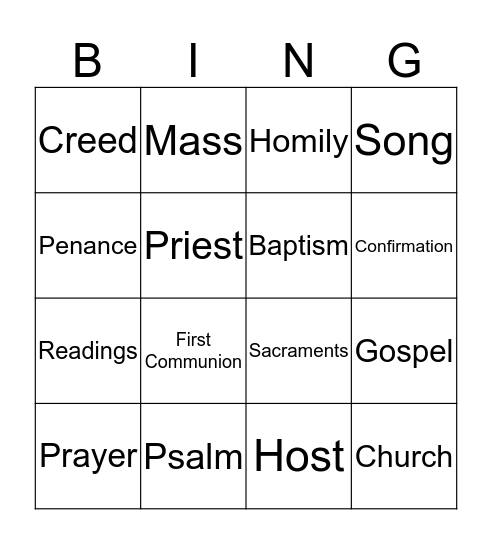 Liturgy of the Word Bingo Card