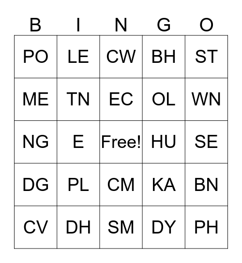 postcode bingo Card