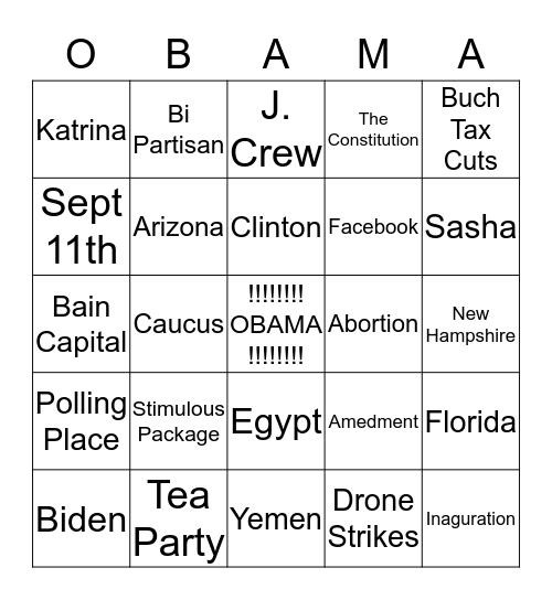 Four More Years Bingo Card