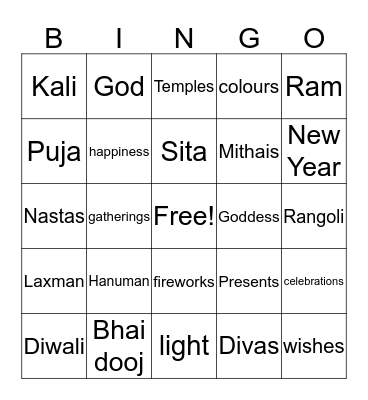 Kali Chaudas Bingo Card