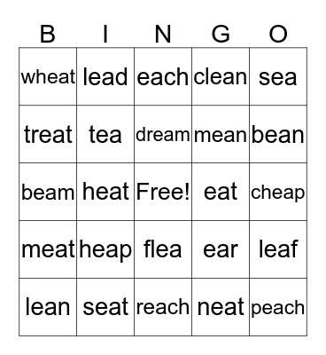 Vowel Teams Bingo Card