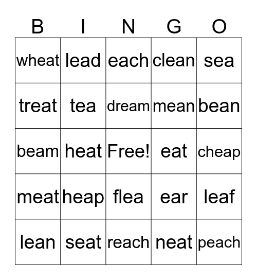 Vowel Teams Bingo Card