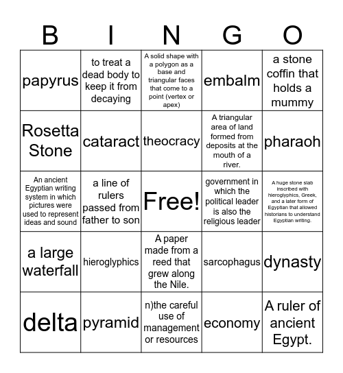 Ancient Egypt Bingo Card