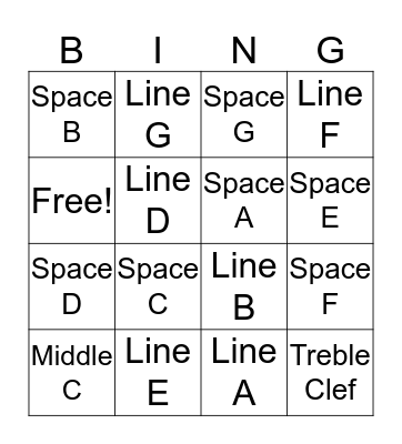 Treble Clef Bingo Card