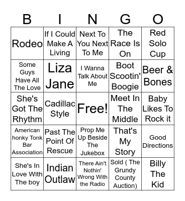 Country Hits Bingo Card