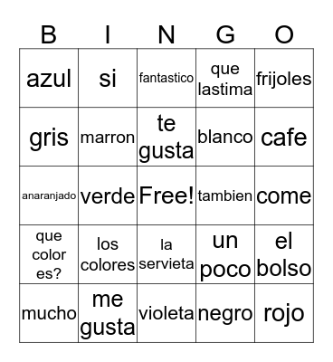 Los Colores Bingo Card